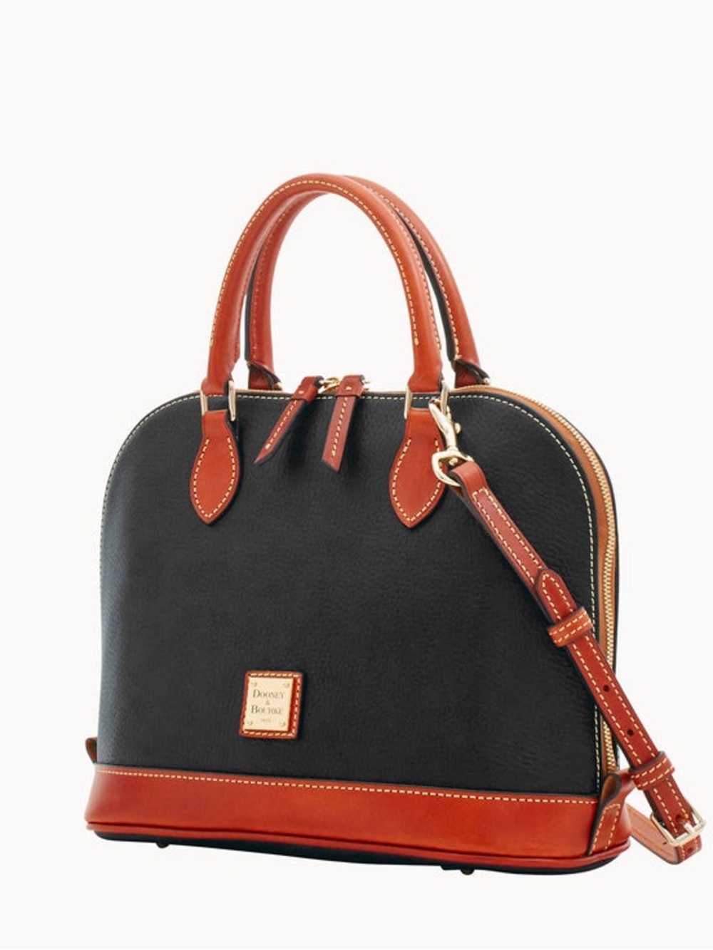 Dooney & Bourke Black & Tan Leather Domed Satchel